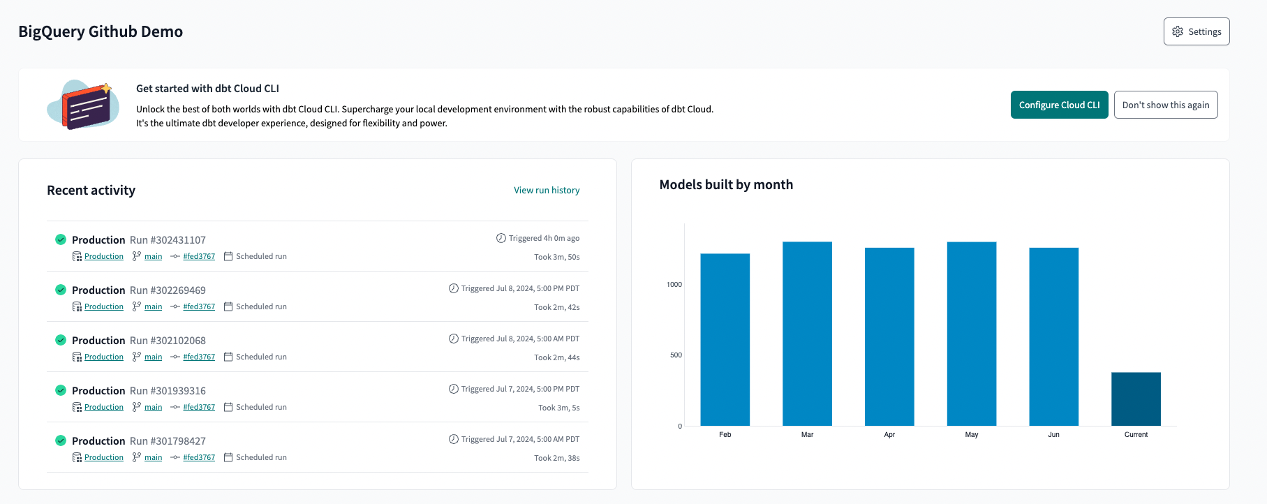 Your Project home page displays how many models are built each month. Your Project home page displays how many models are built each month.