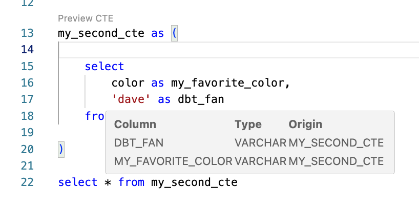 Sample column details