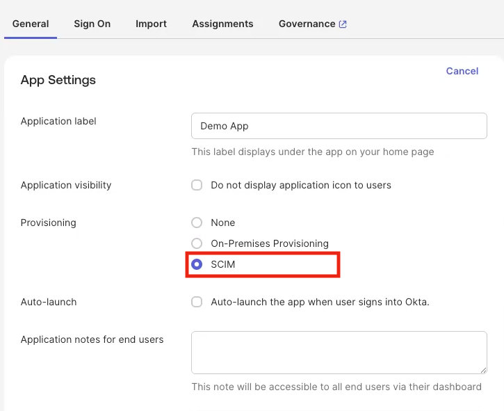 Enable SCIM provisioning in Okta. Enable SCIM provisioning in Okta.