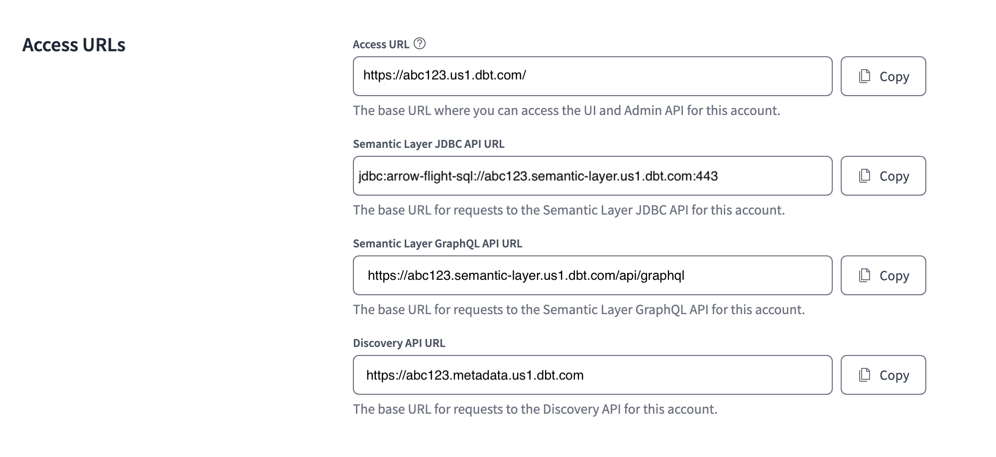Access URLs in the account settings Access URLs in the account settings