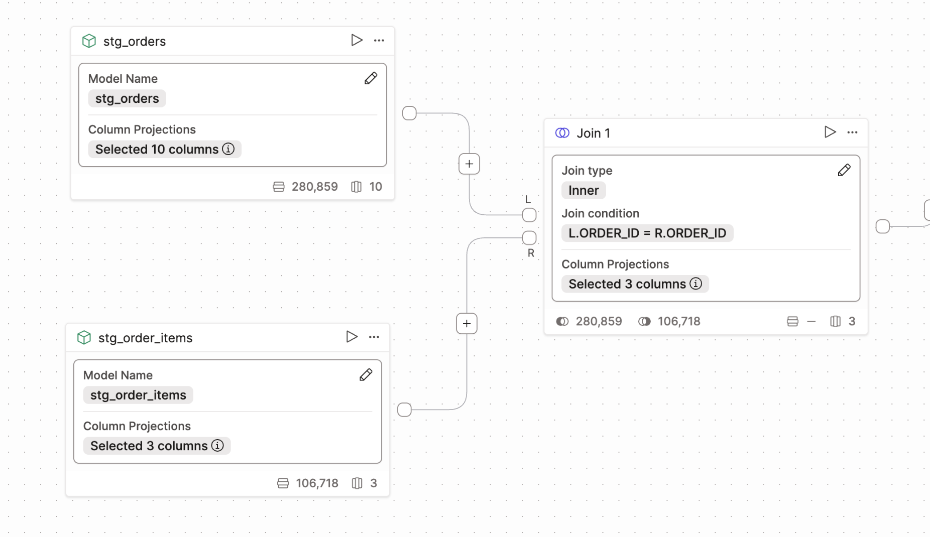 Click and drag your cursor to connect operators.