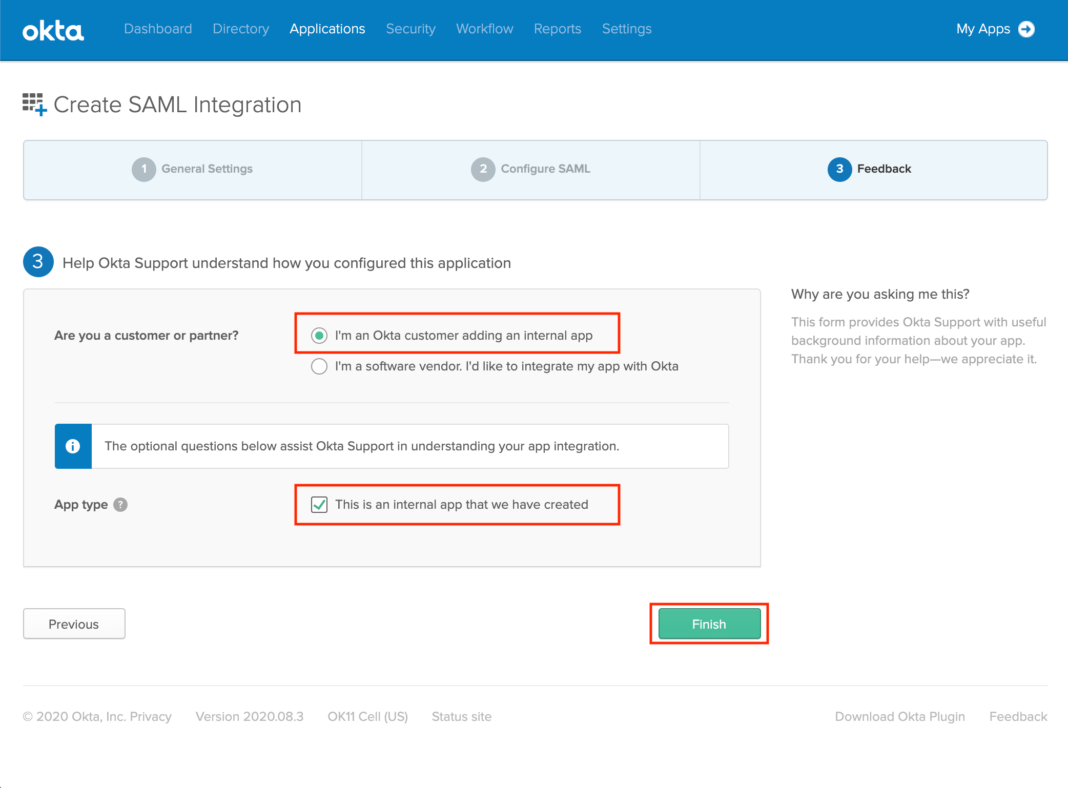 Finishing setup in Okta Finishing setup in Okta