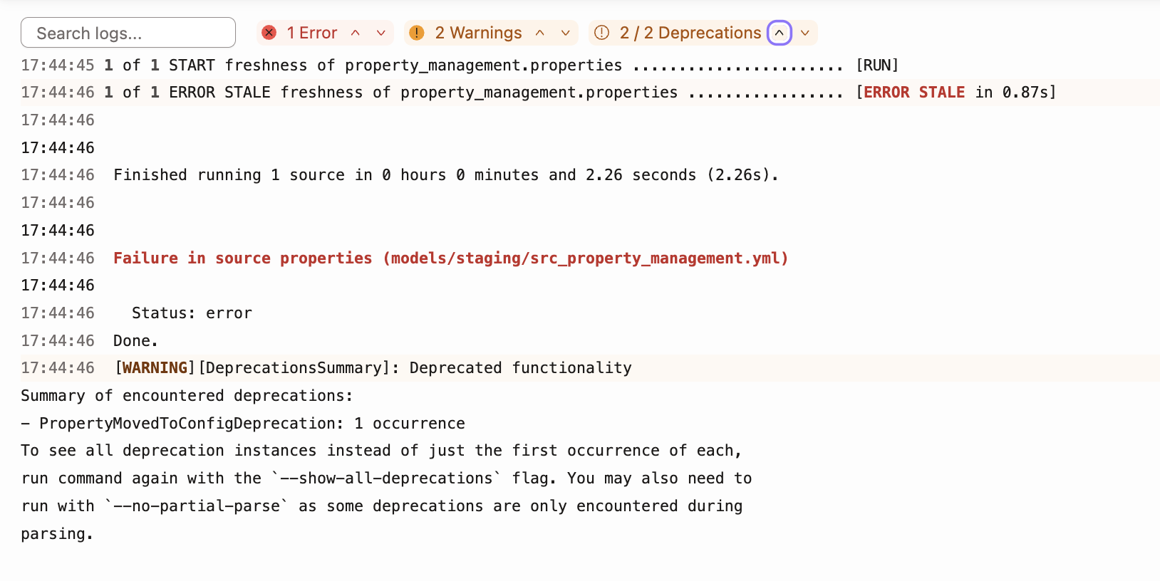 Deprecation warnings listed in the logs. Deprecation warnings listed in the logs.