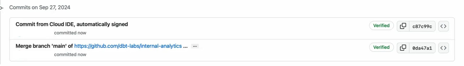Example of a verified Git commit in a Git provider. Example of a verified Git commit in a Git provider.