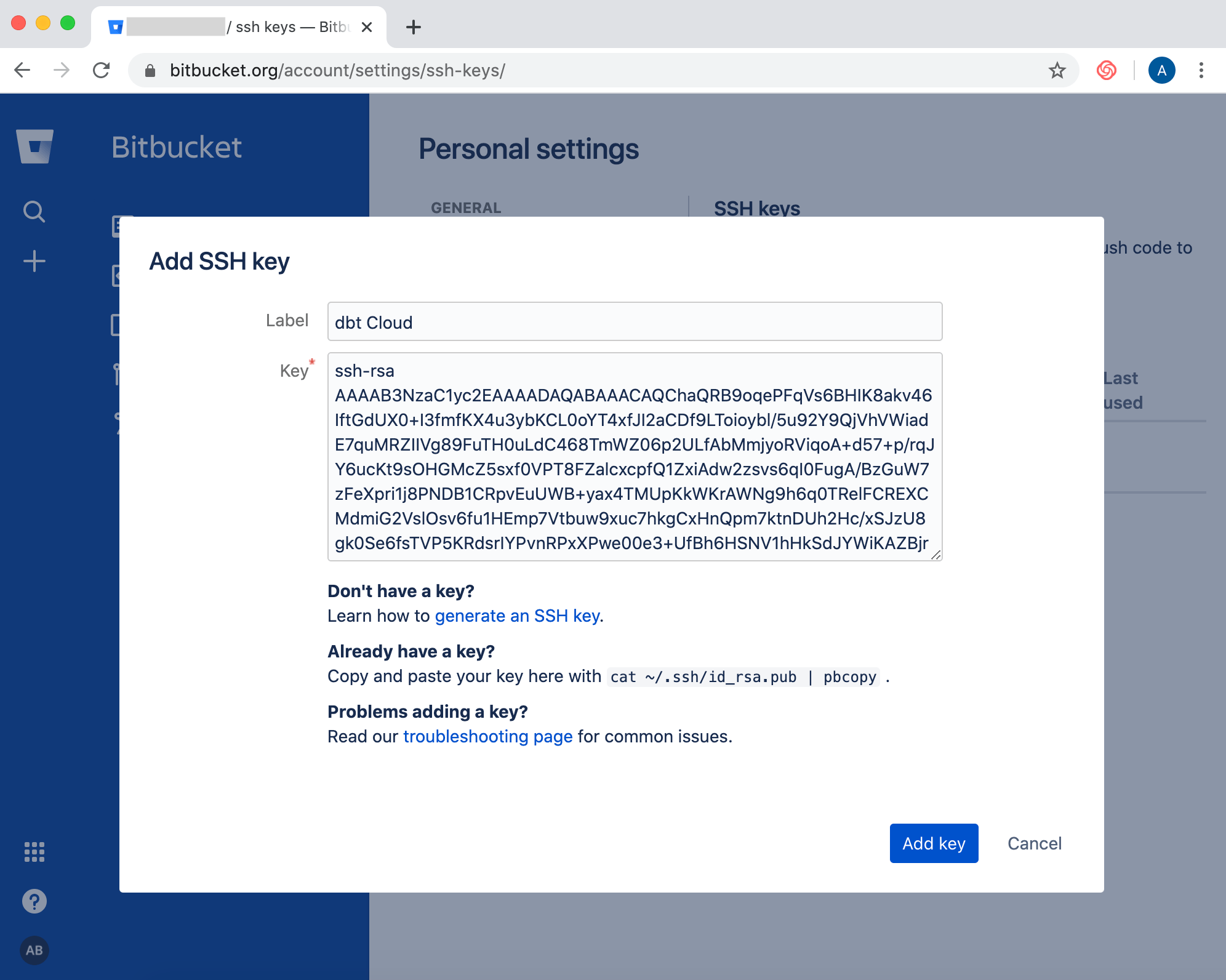 Configuring a BitBucket SSH Key Configuring a BitBucket SSH Key