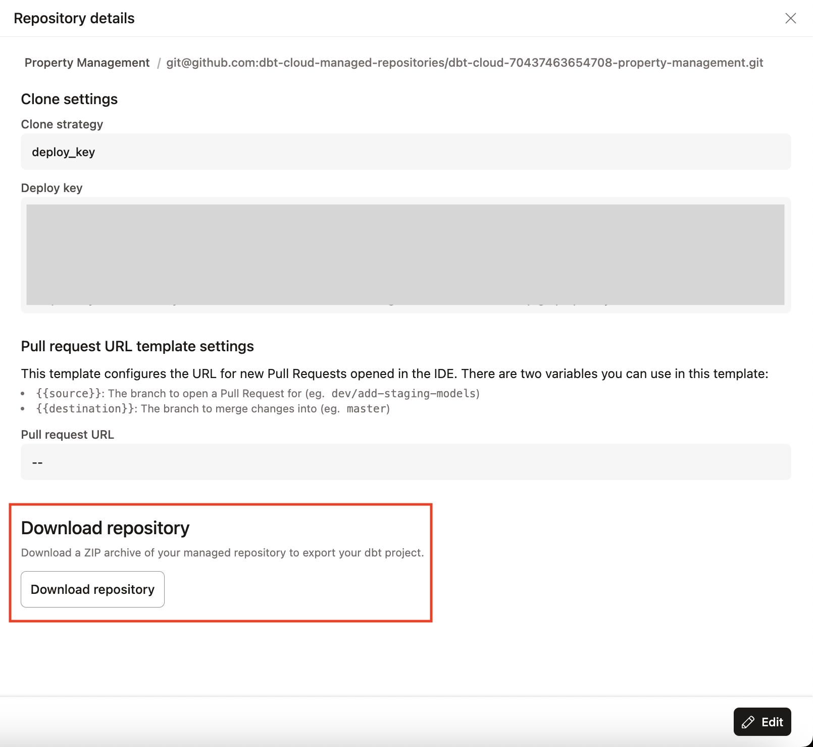 The download button for a managed repo. The download button for a managed repo.