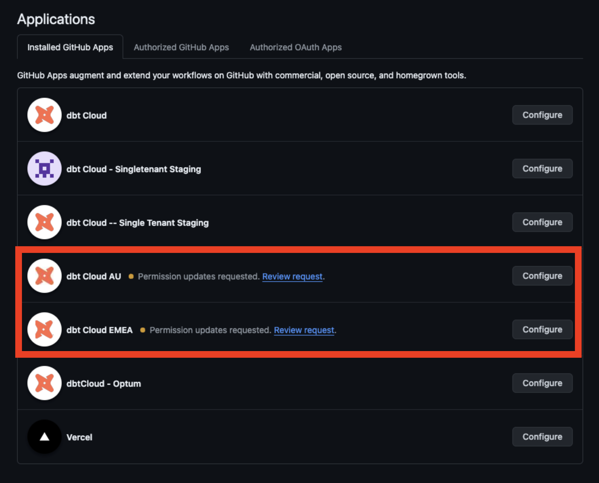 Navigate to Application settings to identify permission changes. Navigate to Application settings to identify permission changes.