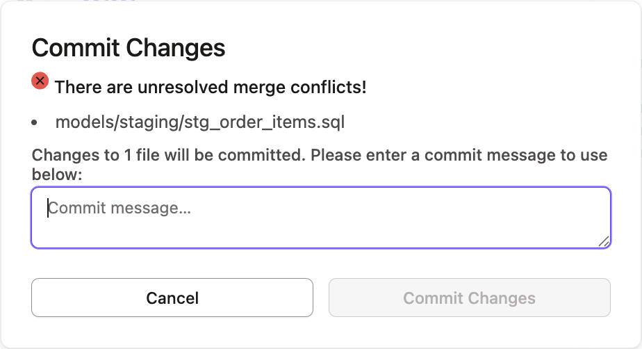Pop up box when you commit without resolving the conflict Pop up box when you commit without resolving the conflict