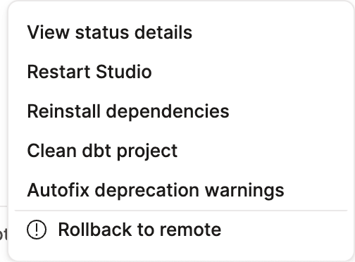 IDE menu with additional information and actions. IDE menu with additional information and actions.