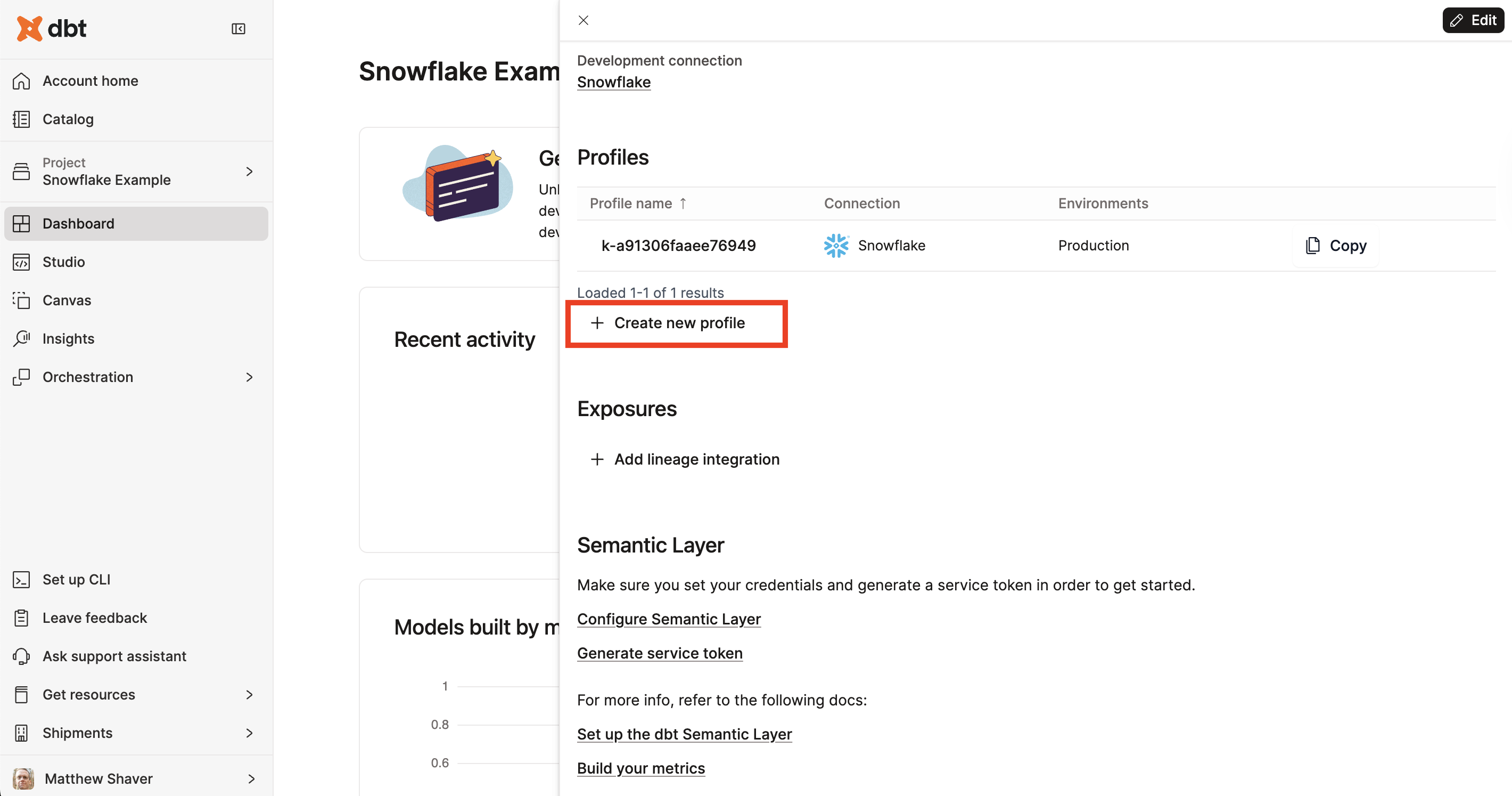 Creating a profile from project settings.